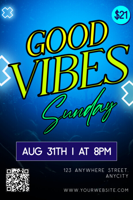 Blue Modern & Minimal Good Vibes Sunday Poster template