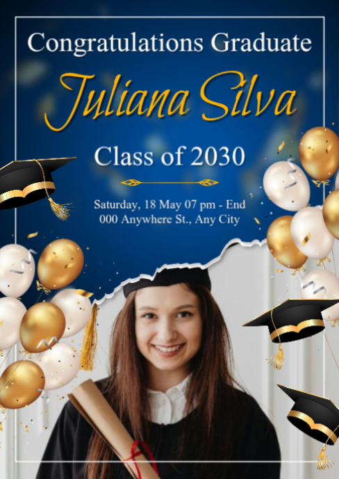Blue Modern & Minimal Graduation Celebration A6 Template | PosterMyWall