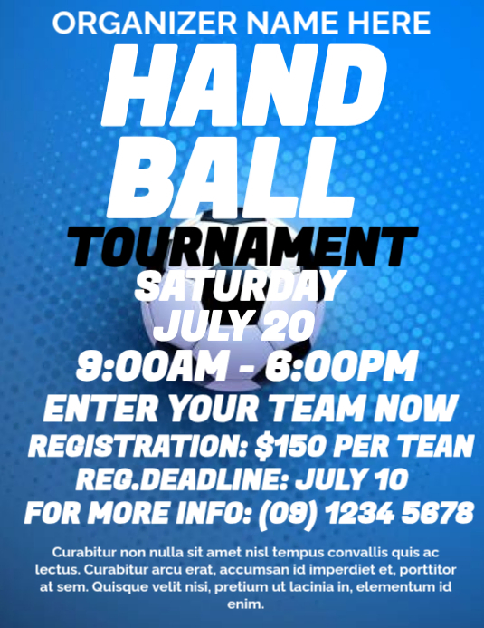 Blue Modern & Minimal Handball Tournament Flyer Template | PosterMyWall