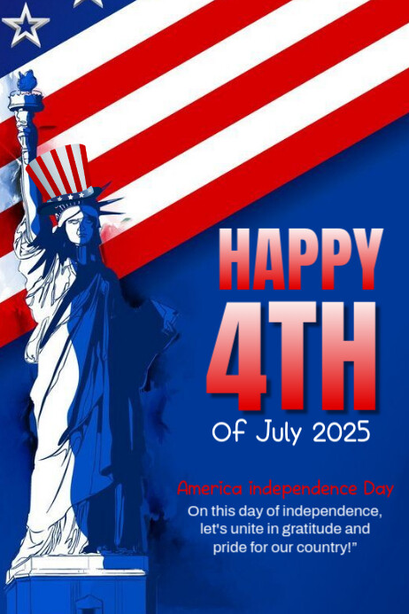 Blue Modern & Minimal Happy 4th Of July Template Design Poster Plakkaat