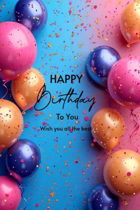 Blue Modern & Minimal Happy Birthday To You  Poster template
