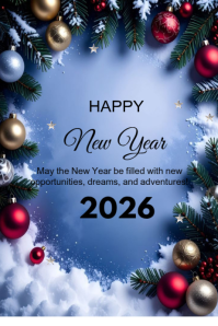 Aqua Modern & Minimal Happy New Year 2026 Poster Template | PosterMyWall