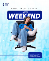 Blue Modern & Minimal Happy Weekend Chill & Relax Design Template Instagram Portrait