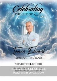 Blue Modern & Minimal Heavenly Sky Funeral Pr A5 template