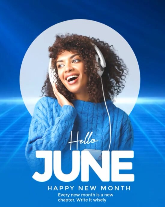 Blue Modern & Minimal Hello June Video  Instagram Portrait template