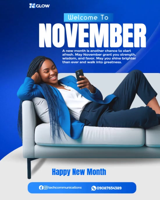 Blue Modern & Minimal Hello November Template  Instagram Portrait