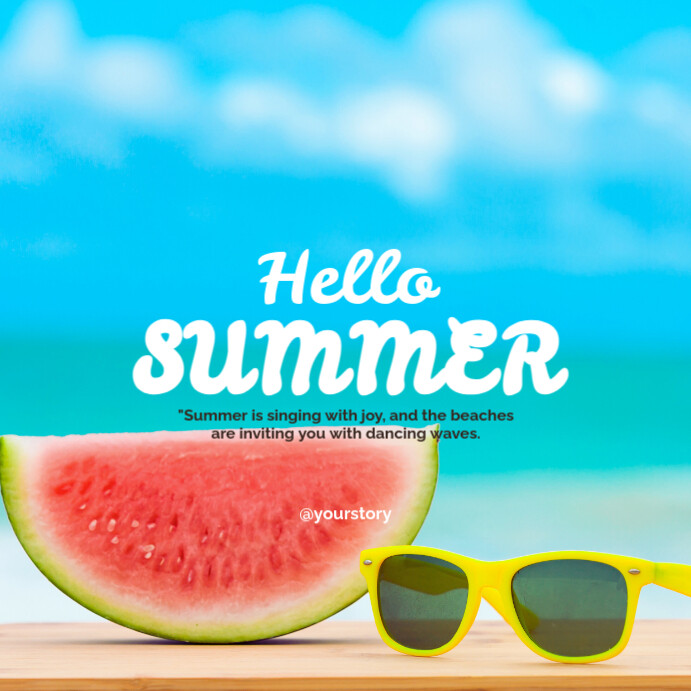 Blue Modern & Minimal Hello Summer Instagram Post Template | PosterMyWall
