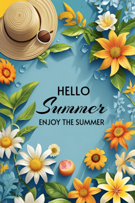 Blue Modern & Minimal Hello Summer  Poster Plakkaat template
