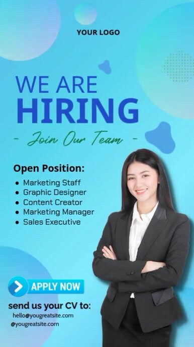 Blue Modern & Minimal Hiring Digital Display (9:16) template