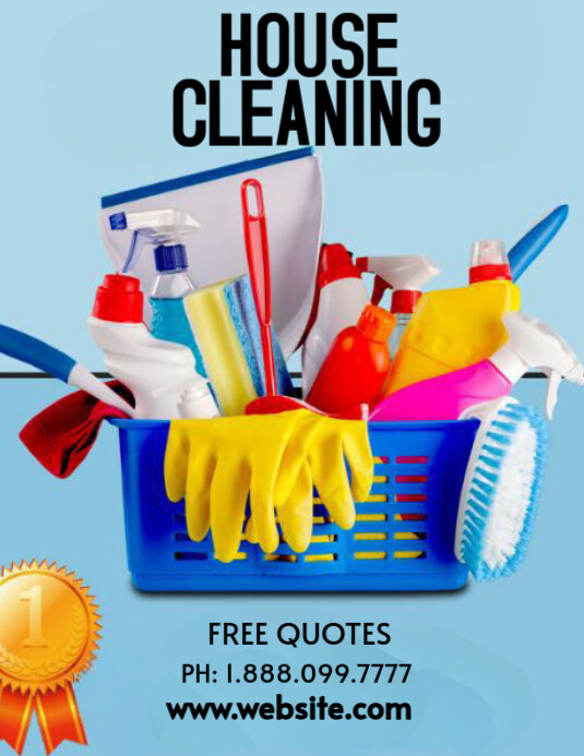 Blue Modern & Minimal House Cleaning  Flyer (us Letter) template