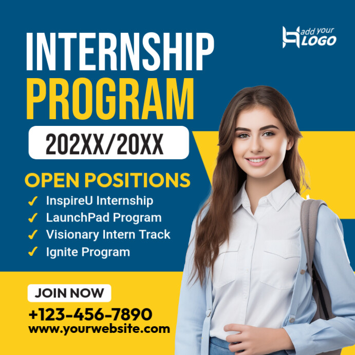 Blue Modern & Minimal Internship Design Poster Instagram Post template