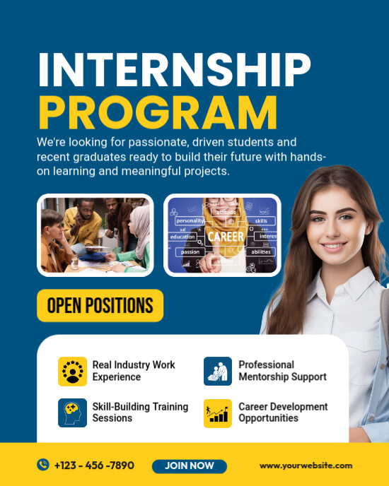 Blue Modern & Minimal Internship Program Poster Design Instagram Portrait template