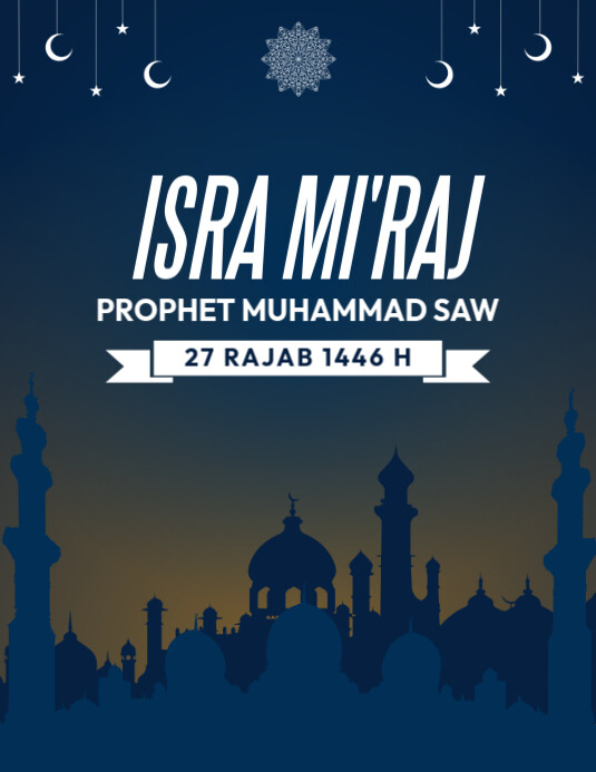 Blue Modern & Minimal Isra' Mi'raj Pamflet (letter As) Flyer (US Letter) template