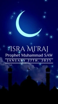 Blue Modern & Minimal Isra' Mi'raj Prophet Muhammad Saw Instagram Story Instagram-verhaal template