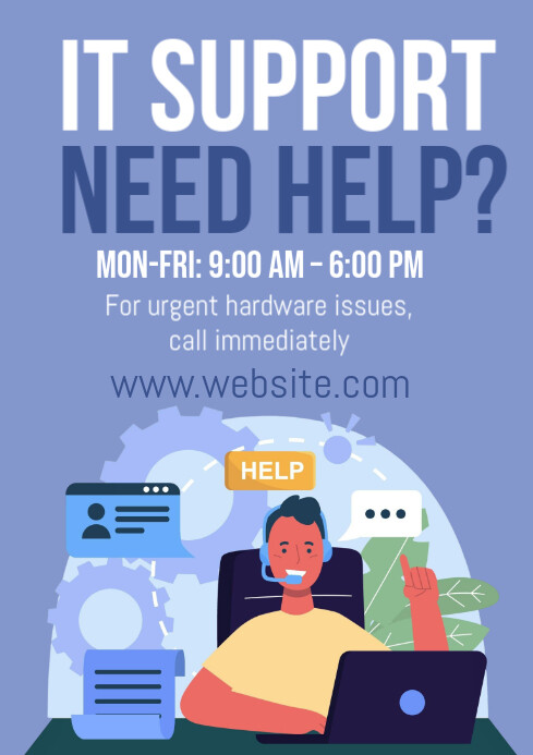 Blue Modern & Minimal It Support Need Help A4 template