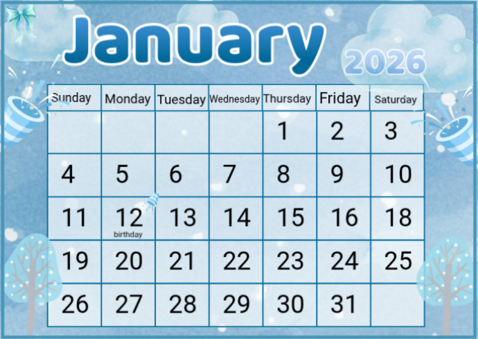 January Blue Design Blue Modern & Minimal January 2026 Calender Design Template Instagram ...