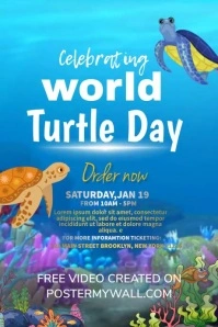 Blue Modern & Minimal Joyful National Turtle Poster template