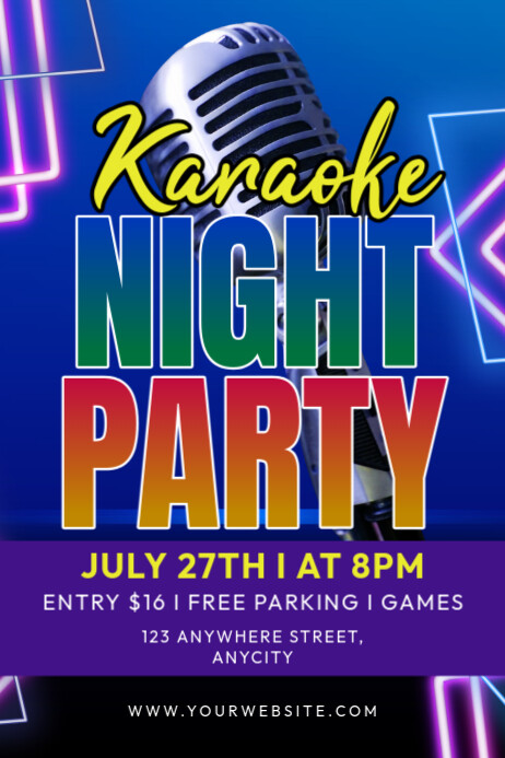 Blue Modern & Minimal Karaoke Night Party Poster Plakkaat template