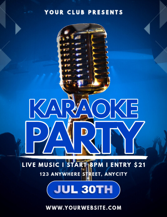 Blue Modern & Minimal Karaoke Party Pamflet (letter As) template