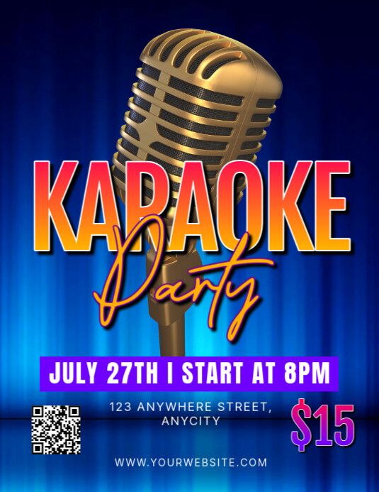 Blue Modern & Minimal Karaoke Party Pamflet (letter As) template