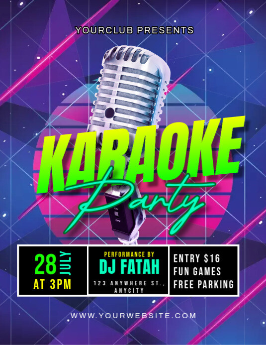 Blue Modern & Minimal Karaoke Party Pamflet (letter As) template
