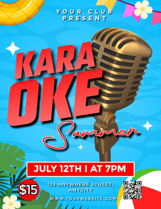 Blue Modern & Minimal Karaoke Summer Pamflet (letter As) ใบปลิว (US Letter) template