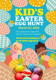 Blue Modern & Minimal Kids Easter Egg Hunt A2 template
