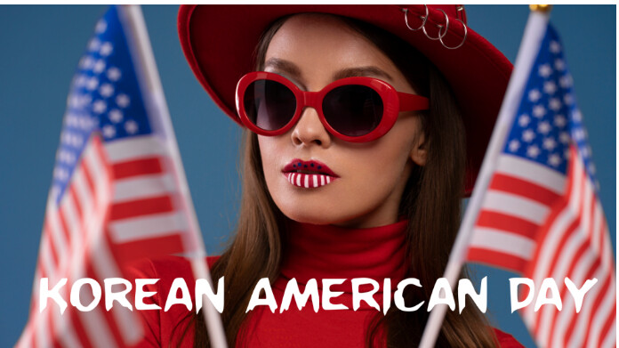 Blue Modern & Minimal Korean American Day  Twitter Post template
