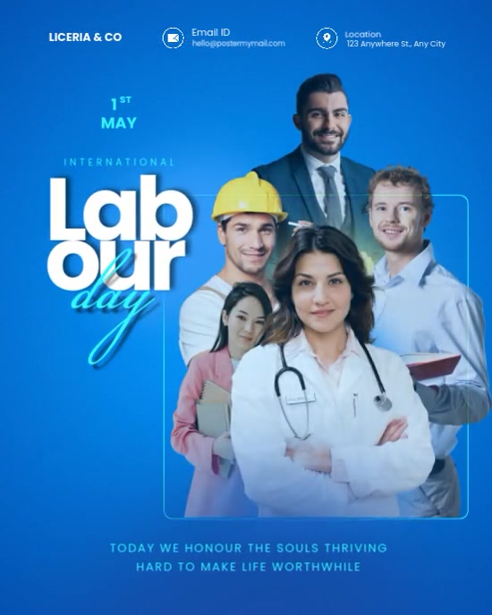 Blue Modern & Minimal Labour Day Greeting Instagram Portrait template