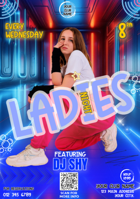 Blue Modern & Minimal Ladies Night Party Invitation Social Media A4 ...