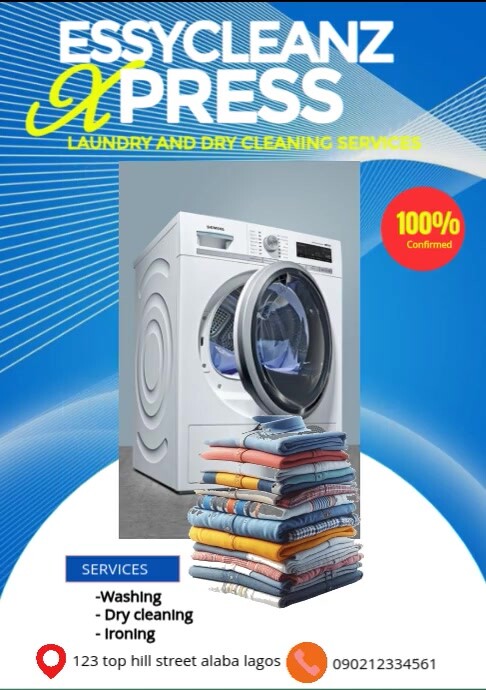 Blue Modern & Minimal Laundry And Dry Cleaning Service A4 template