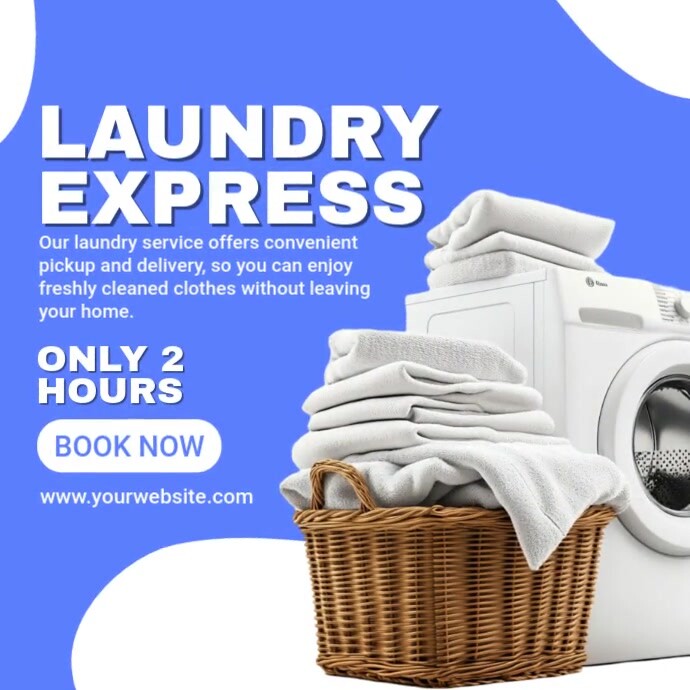 Blue Modern & Minimal Laundry Express Instagram Post Iphosti le-Instagram template