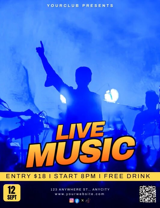 Blue Modern & Minimal Live Music Pamflet (let Flyer (US Letter) template