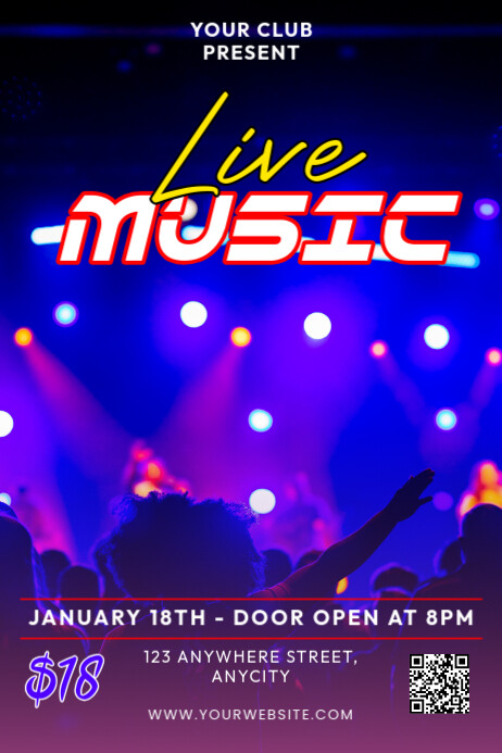 Blue Modern & Minimal Live Music Poster Iphosta template