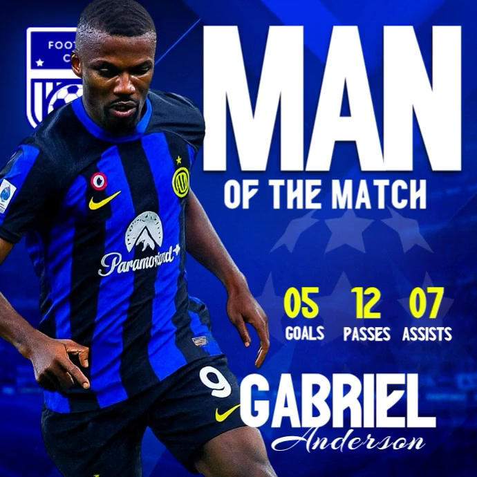 Blue Modern & Minimal  Man Of The Match Template  Instagram Post