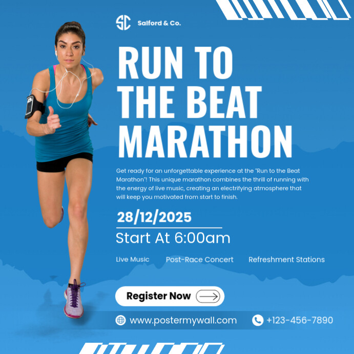Blue Modern & Minimal Marathon Event Pos Instagram Instagram-opslag template