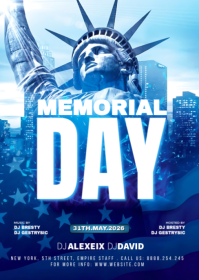Blue Modern & Minimal Memorial Day Event A6 template