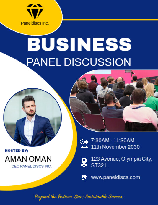 Blue Modern & Minimal Modern Business Panel Discussion Flyer (us Letter) template