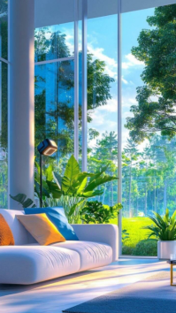 Blue Modern & Minimal Modern Interior Design Digital Display. Luxury Modern Minimalist Living Room w template