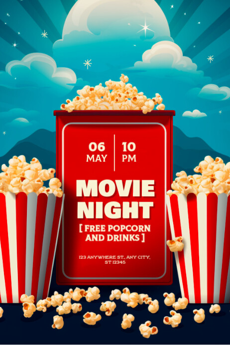 Blue Modern & Minimal Movie Night Poster template