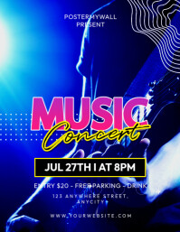 Blue Modern & Minimal Music Concert Pamflet (letter As) Flyer (US Letter) template