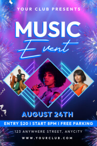 Blue Modern & Minimal Music Event Poster template