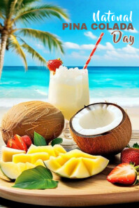 Blue Modern & Minimal National Pina Colada Day Pinterest Graphic template