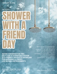 Blue Modern & Minimal National Shower With A Friend Day Flyer (us Letter) template