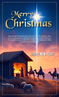 Blue Modern & Minimal Nativity Christmas Greeting Poster Us Legal template