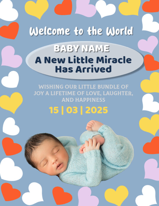 Blue Modern & Minimal New Baby Flyer (us Letter) Pamflet (VSA Brief) template