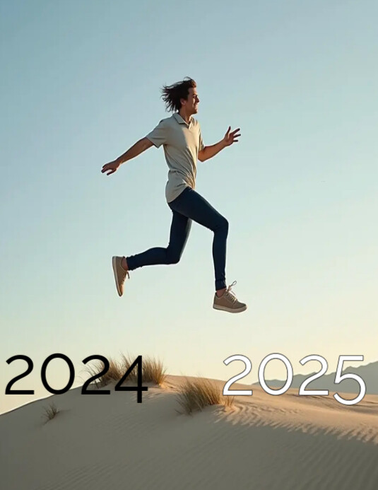 Blue Modern & Minimal New Year Jump: Transition From 2024 To 2025 Flyer (us Letter) template