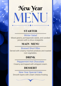 Blue Modern & Minimal New Year Menu Design Template A6