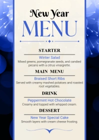 Blue Modern & Minimal New Year Menu Design Template A6