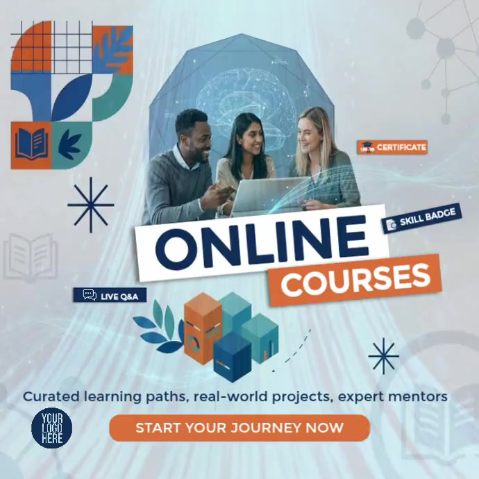 Modèle Blue Modern & Minimal Online Courses Instagram Post Video ...